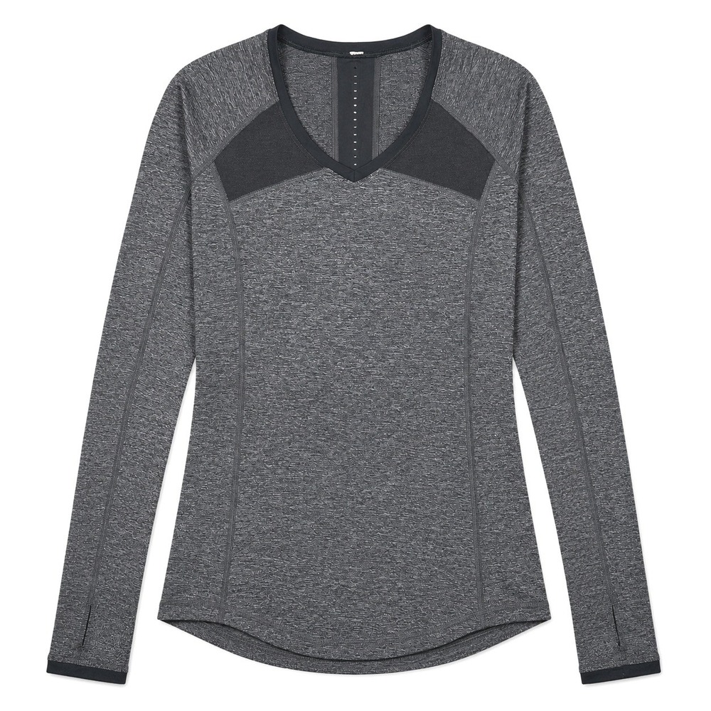 Lululemon Pace Pusher Top Women's 6 Heathered Black Mesh Long Sleeve Running